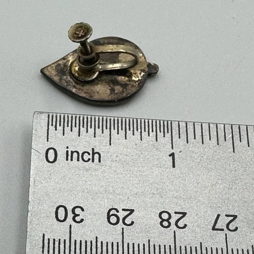 Vintage Abalone Leaf Earrings Screw Backs Sterling Silver Iridescent Shell